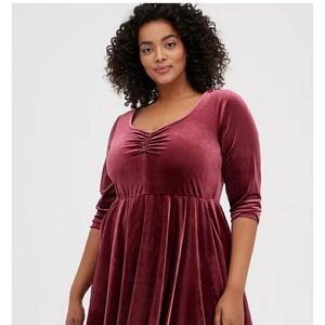TORRID Burgundy Velvet Sweetheart Neckline Skater Dress
